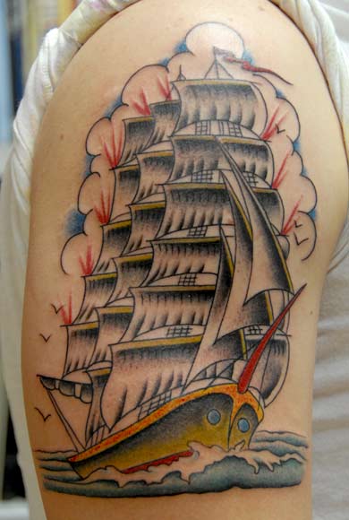 ship tattoo. Chris Koutsis, Tattoo Artist